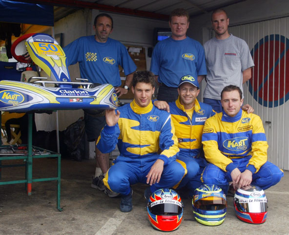 Loïc Duval avec Julien Poncelet, Jacky Foulatier et l'équipe La Manche-Kart Mag