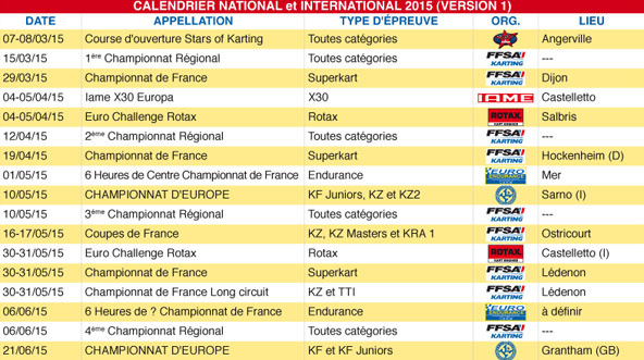 Voici le calendrier national et international 2015 !