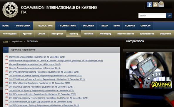 Les premiers règlements 2016 CIK-FIA en ligne