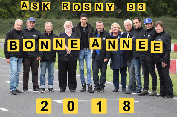 La carte de voeux de l'ASK Rosny 93 avec les membres actifs du club en compagnie d'Esteban Ocon, formé à Rosny 93.
