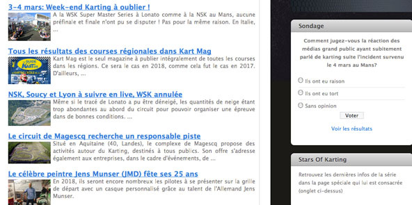 Médias grand public et Karting, votez à notre sondage