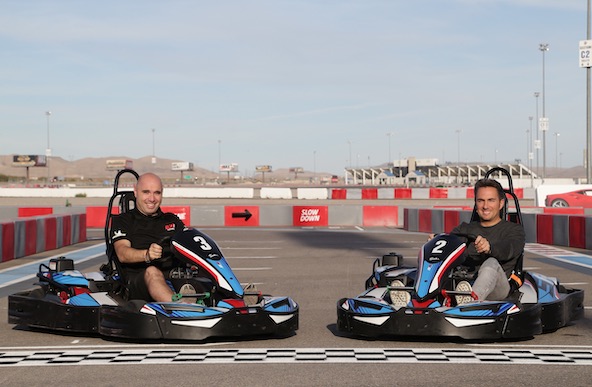 Déjà installé depuis longtemps dans le Nevada (Exotis Racing), le Français Romain Thiévin (à dr.) va aussi gérer prochainement un circuit de loisir à Las Vegas. Il est venu présenter son projet, ici avec son compère Frédéric Johais
