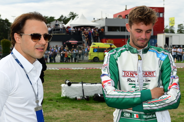 Felipe Massa en 2018 à Genk avec celui qui s'apprête à remporter la Super Coupe Internationale de KZ2: l'Italien Matteo Vigano