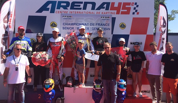 De g. à dr., Michel Guignard (Président CNK-FFSA), Eric Chapon (meilleur remontée), Stephen Nuvolini (2e), Julien Poncelt (Champion), Michel Cagnon (Ligue Rhône-Alpes), Maxime Bidard (3e), Didier André (Arena 45e) et Maxime Peyron (ASK Valence)