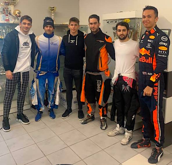Charles Leclerc, Antony Dugué, Arthur Leclerc, Kevin Breysse, David Leguem et Alex Albon (de g. à dr.)