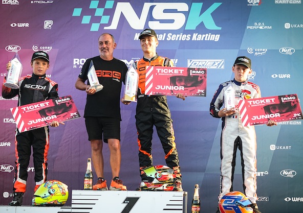 Le podium final de la NSK en Nationale avec, de g. à dr., Luka Scelles (2e), Hugo Martiniello et Paul Grisel.