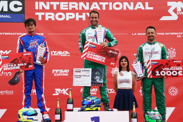 Vivien Cussac-Picot sur la plus haute marche du podium en Rotax DD2 Master et Charles Seguin sur la 3e.