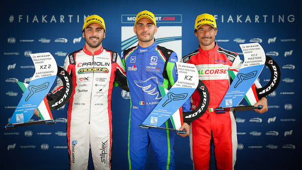 Les polemen à Val Vibrata, de g. à dr., Alessio Piccini en KZ2, Danilo Albanese en KZ1et Mirko Mizzoni en KZ Master