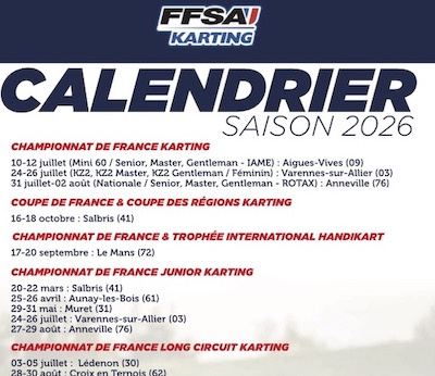 Découvrez le calendrier FFSA Karting 2026
