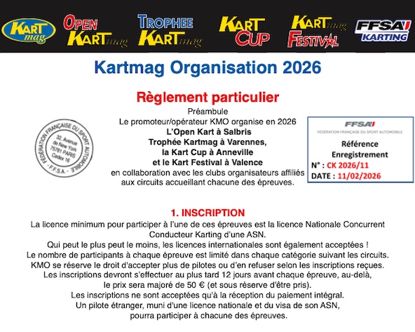 Open Kart Mag-Le règlement particulier est en ligne
